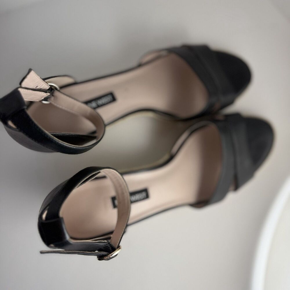 Nine West Jeranna Espadrille Wedge Sandals Black Leather Women 10 EUC - Picture 5 of 11